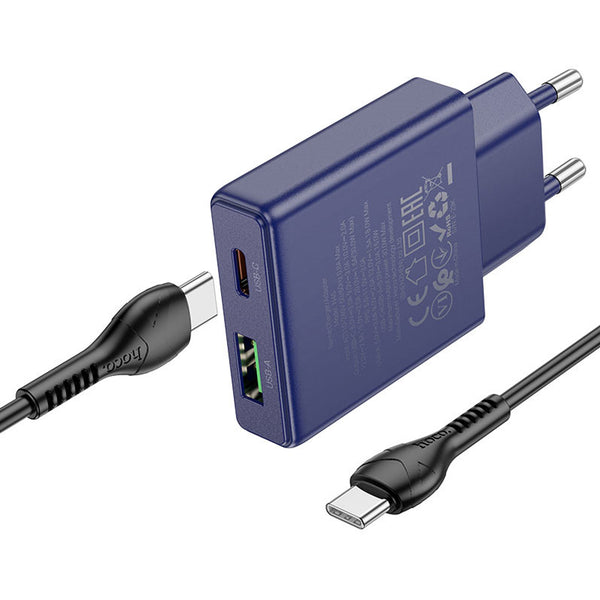 Hoco N45 30W Dual-Port Fast Charger | USB-C PD + QC 3.0 | Ultra-Thin Wall Adapter