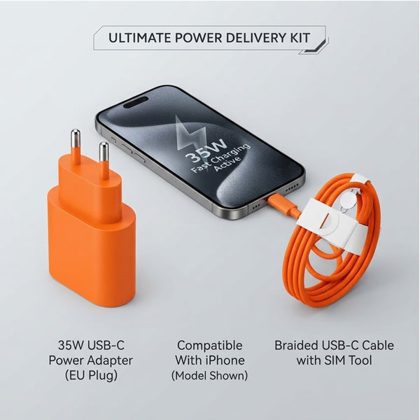 Fast Charging 35W USB-C Adapter with 1m Braided Charge Cable – Orange