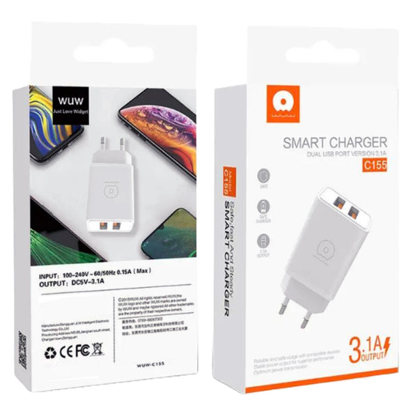 SWEG Gadgets C155 Dual USB Fast Charger | 3.1A Wall Adapter | Universal Phone Charger | White