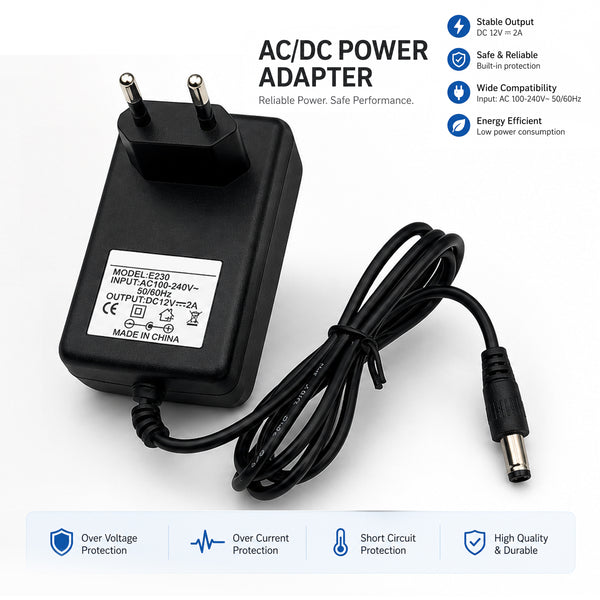 12V 2A Universal AC/DC Power Adapter | Router, CCTV & DSTV Charger | 5.5mm × 2.5mm | SWEG Gadgets