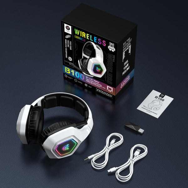 ONIKUMA B100 Wireless Gaming Headset | Bluetooth 5.3 + 2.4GHz + Wired | PC, PS5, Xbox | White