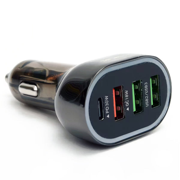 YESPLUS 63W 4-Port Fast Car Charger | USB-A & USB-C | Quick Charge | Black | SWEG Gadgets