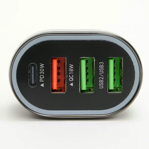 YESPLUS 63W 4-Port Fast Car Charger | USB-A & USB-C | Quick Charge | Black | SWEG Gadgets