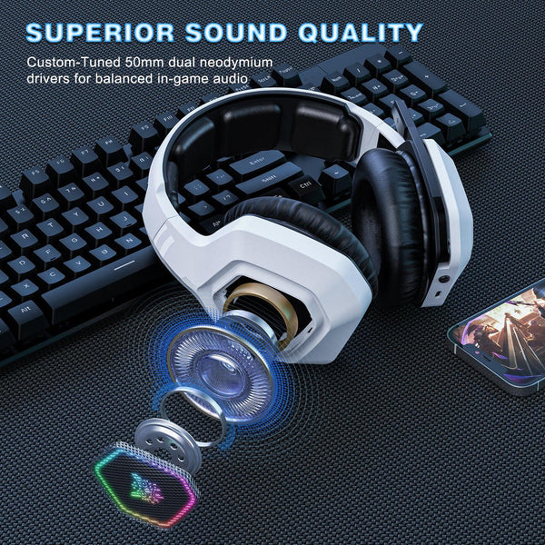 ONIKUMA B100 Wireless Gaming Headset | Bluetooth 5.3 + 2.4GHz + Wired | PC, PS5, Xbox | White