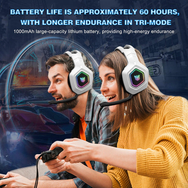 ONIKUMA B100 Wireless Gaming Headset | Bluetooth 5.3 + 2.4GHz + Wired | PC, PS5, Xbox | White