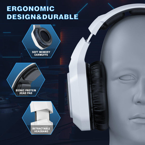 ONIKUMA B100 Wireless Gaming Headset | Bluetooth 5.3 + 2.4GHz + Wired | PC, PS5, Xbox | White