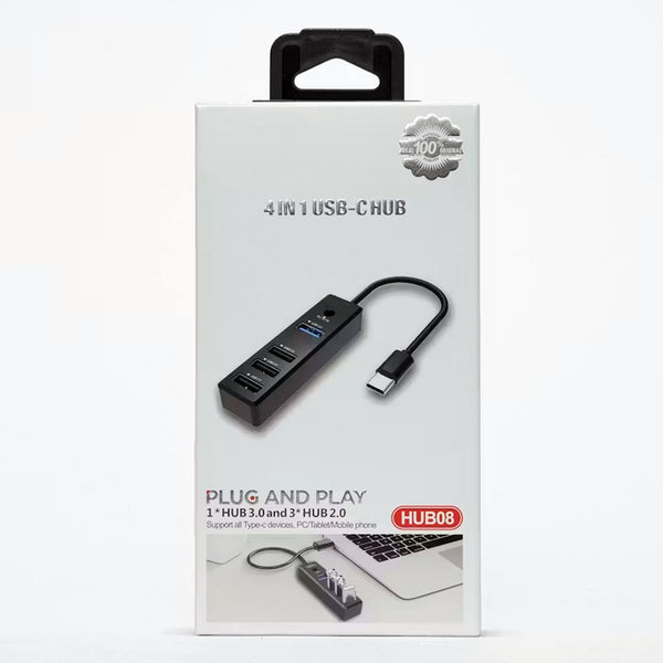 HUB08 4-Port USB-C Hub with USB 3.0 Fast Data Transfer Adapter